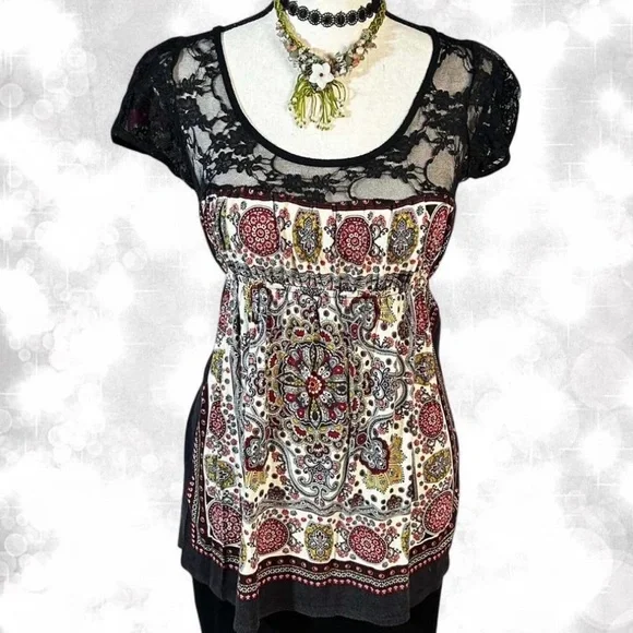 Alt Style Y2K Goth Black Lace Paisley Babydoll Top - Picture 1 of 6